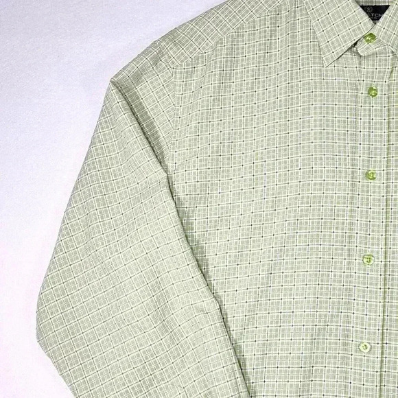 BUGATCHI Men's Dress Shirt XL Long Sleeve Woven Plaid Green - Picture 5 of 16